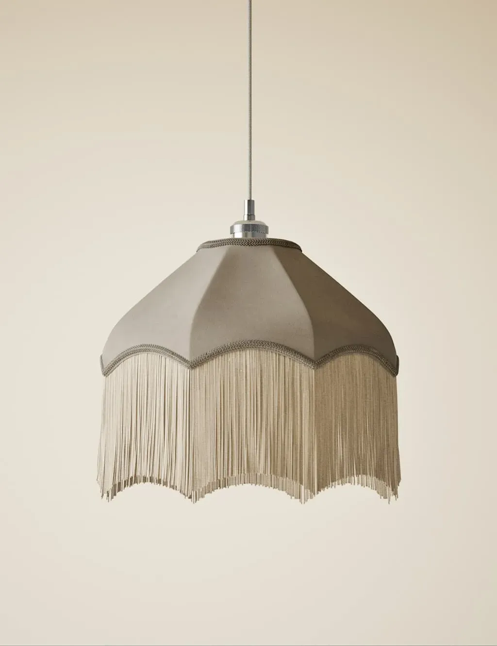 Fringed Velvet Lamp Shade - Taupe product
