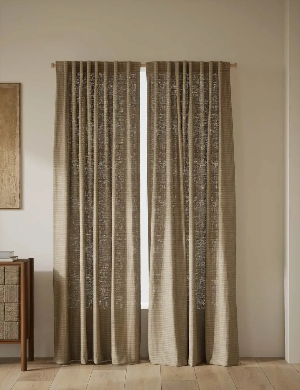 Gingham Semi-Sheer Multiway Curtains - Neutral, Cotton product
