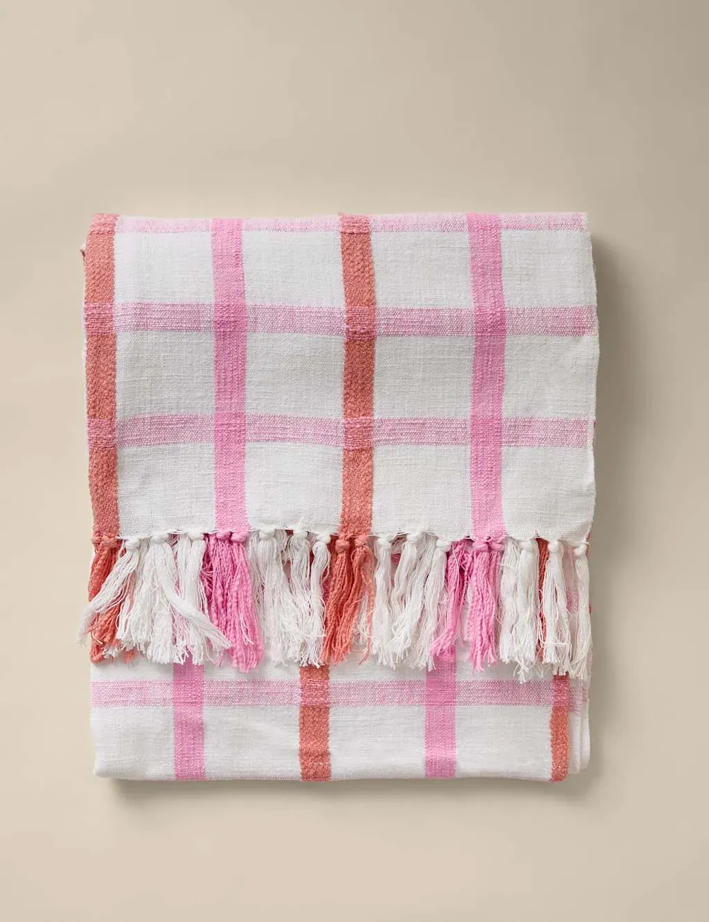 Hockney Checked Throw with Tasselled Trim - Pink Mix, Cotton product