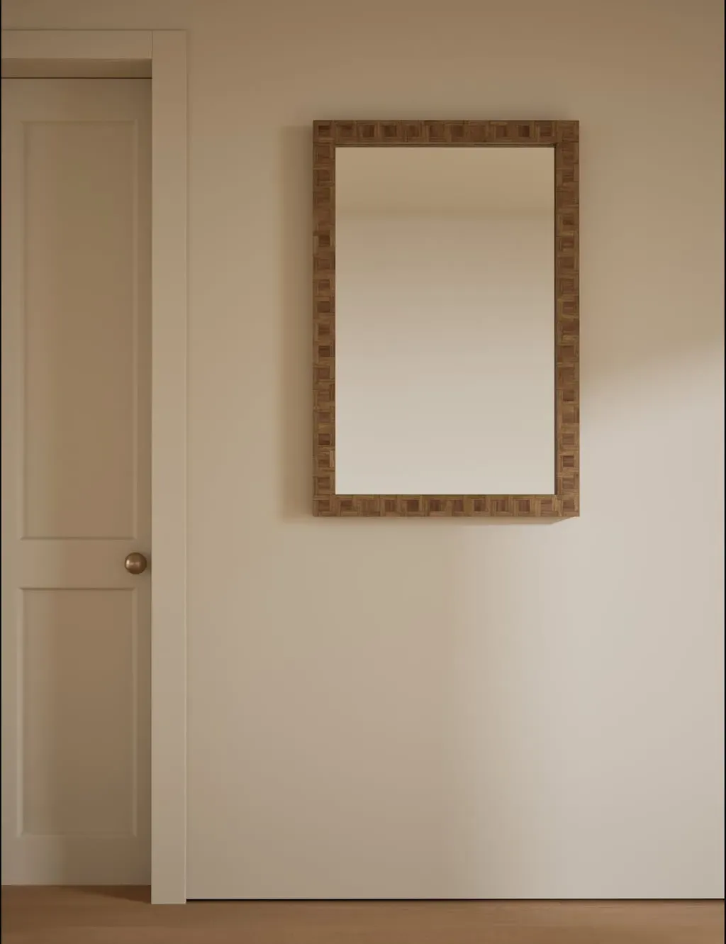 Hugo Marquetry Rectangular Wall Mirror - Natural, Wood product