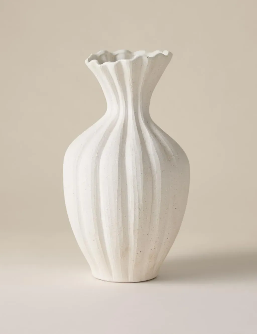 Large Fluted Neck Ceramic Vase - Cream product