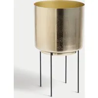 Large Textured Planter with Stand - Gold, Metal alternate view
