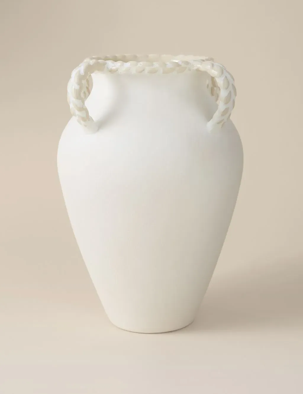 Large Twist Handle Ceramic Vase - Soft White product