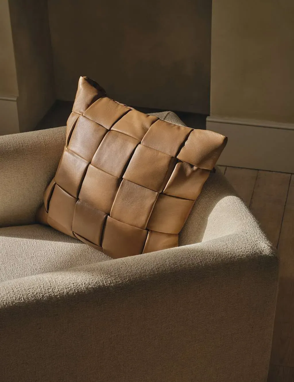 Leather Basket Weave Cushion - Brown product