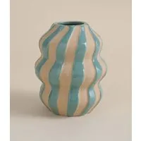 Medium Striped Ceramic Vase - Blue alternate view