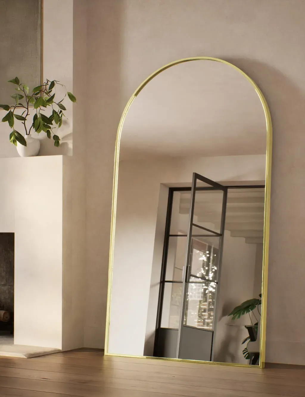 Metal Arch Free Standing Mirror - Antique Brass product