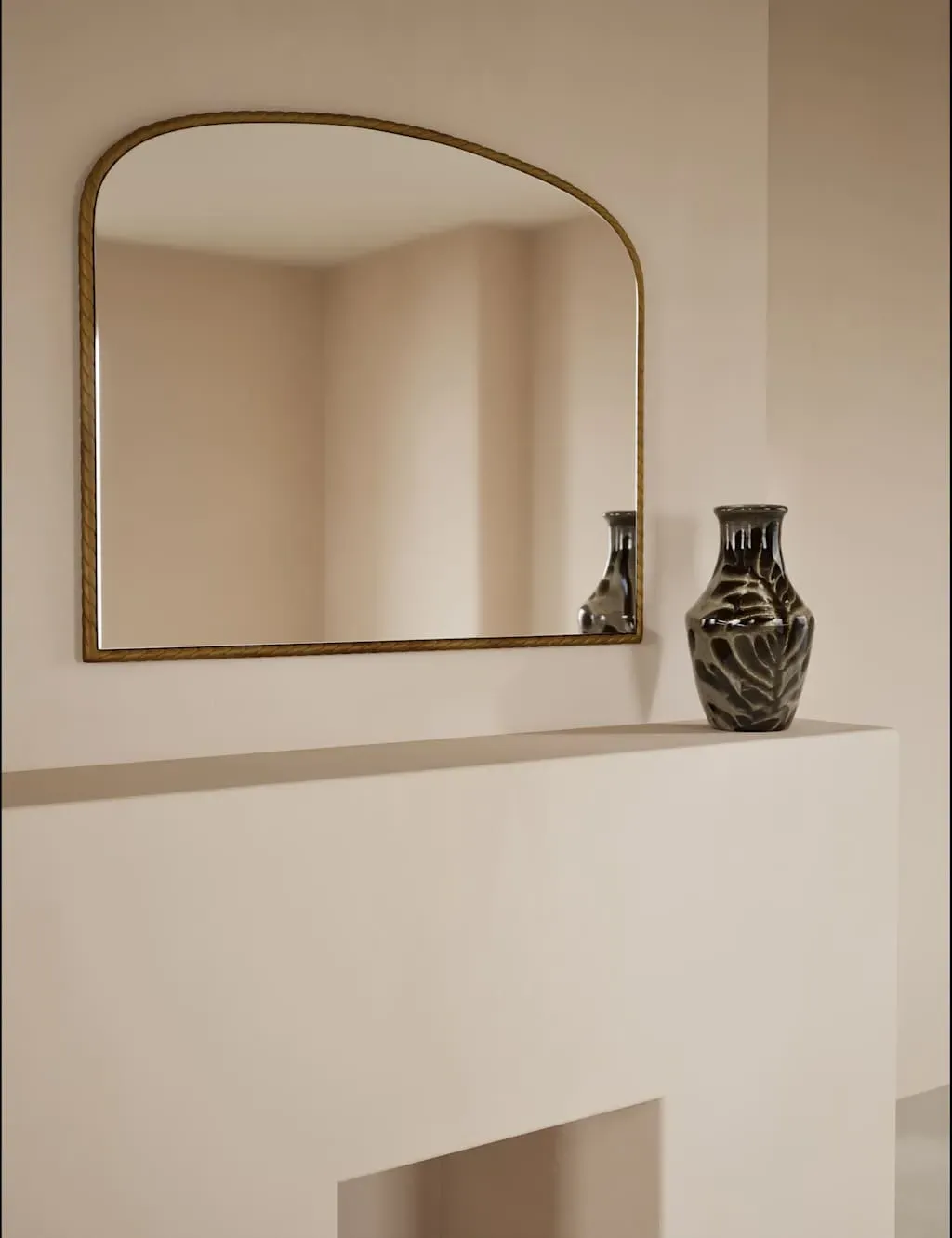 Metal Twisted Overmantel Wall Mirror - Antique Brass product