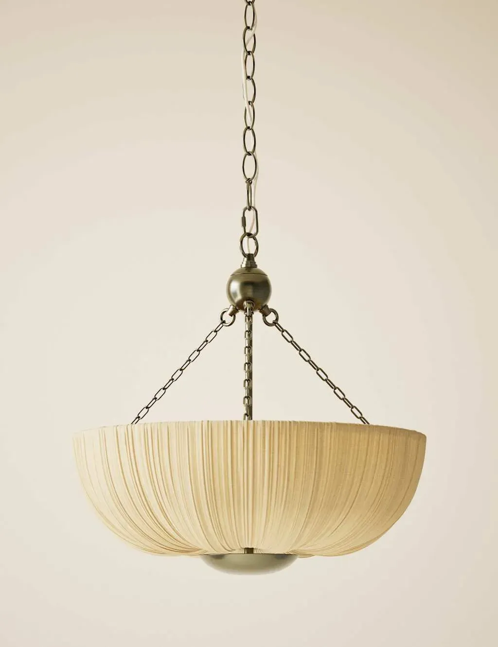 Pleated Fabric Uplighter Pendant Light - Antique Brass product