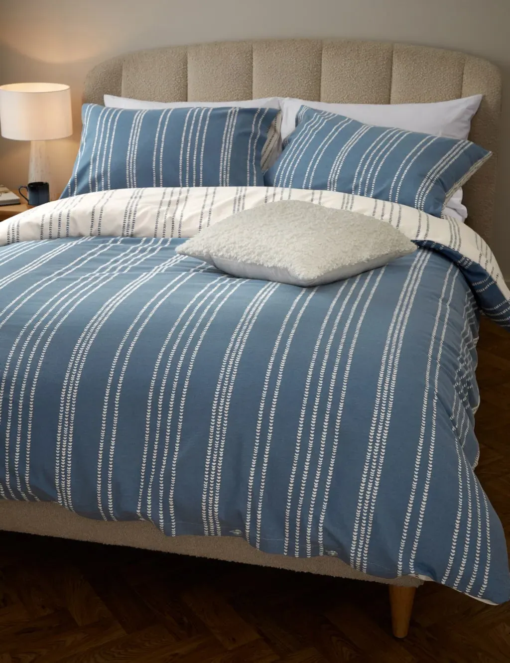 Pure Brushed Cotton Stripe Bedding Set - Slate Blue product