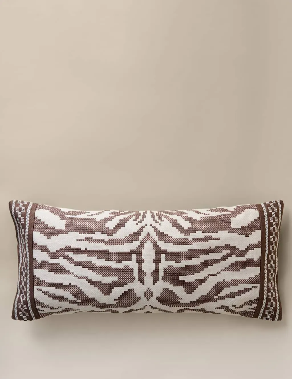 Pure Cotton Abstract Embroidered Bolster Cushion - Brown Mix product