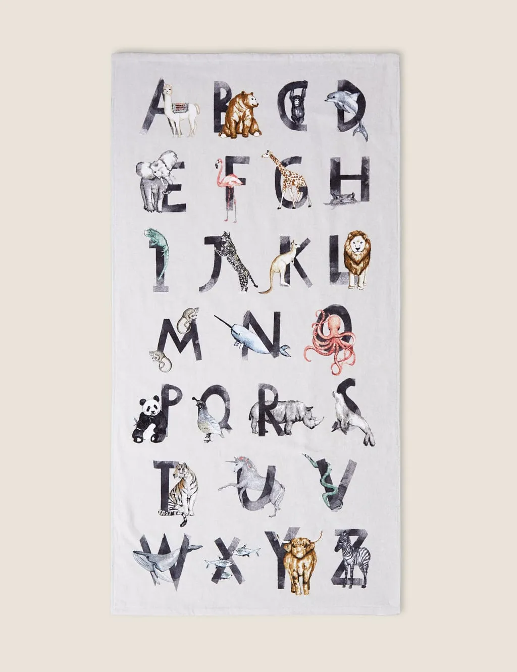 Pure Cotton Alphabet Printed Bath Towel - Silver Grey product