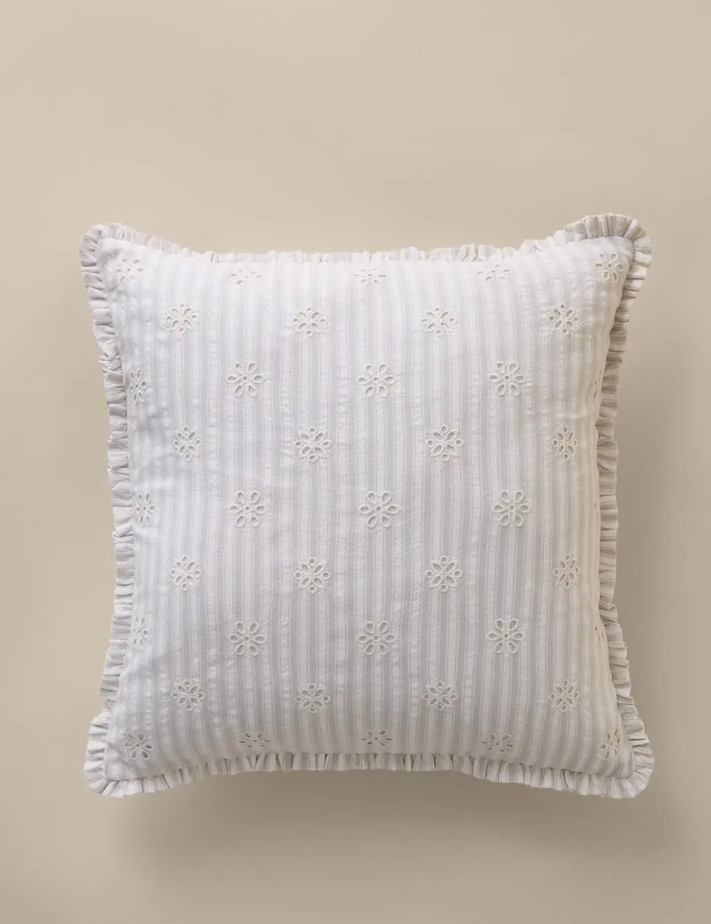 Pure Cotton Broderie Frill Cushion - Grey Mix product