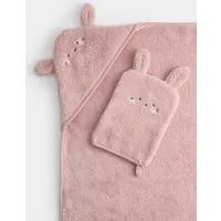 Pure Cotton Bunny Hooded Towel - Pink alternate view