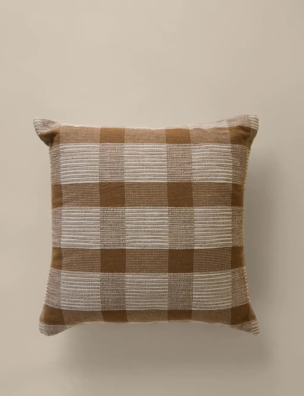 Pure Cotton Checked Textured Scatter Cushion - Caramel product