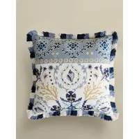 Pure Cotton Coastal Embroidered Cushion - Blue Mix alternate view