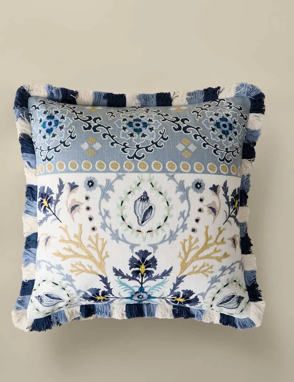 Pure Cotton Coastal Embroidered Cushion - Blue Mix product
