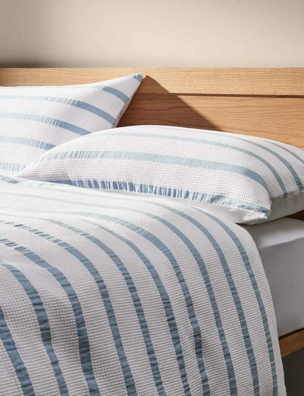 Pure Cotton Contrast Striped Waffle Bedding Set - Blue Mix product