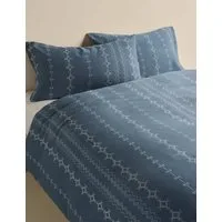 Pure Cotton Cross-Stitch Jacquard Bedding Set - Slate Blue alternate view
