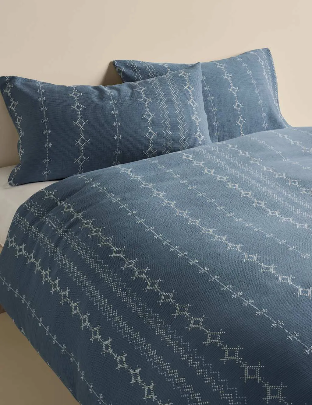 Pure Cotton Cross-Stitch Jacquard Bedding Set - Slate Blue product