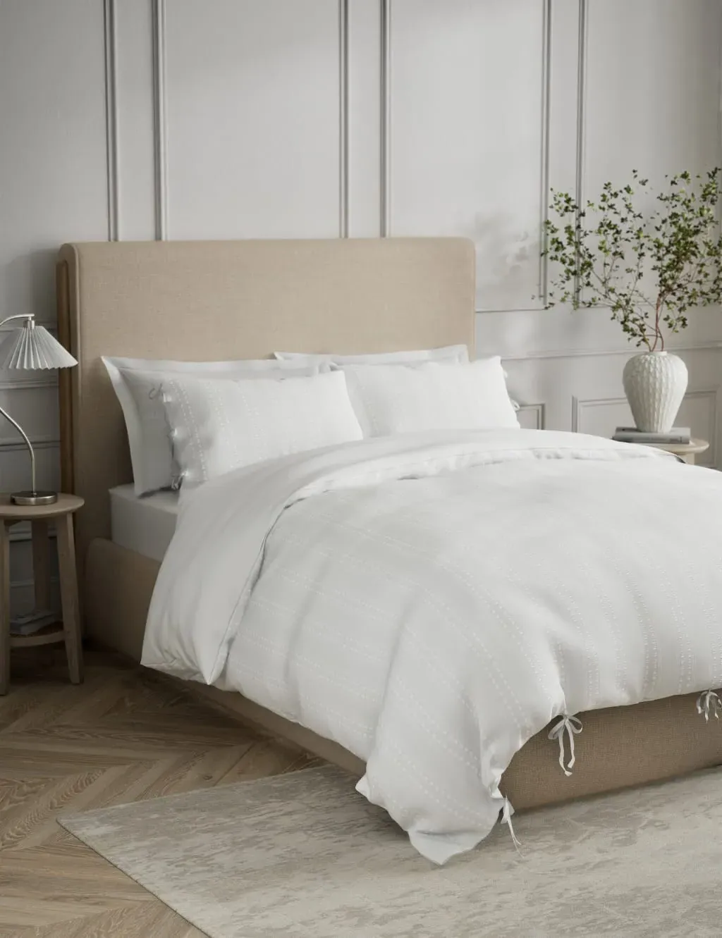 Pure Cotton Dobby Stripe Bedding Set - White product