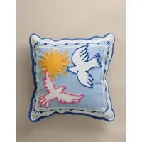 Pure Cotton Dolce Vita Bird Outdoor Cushion - Blue Mix alternate view
