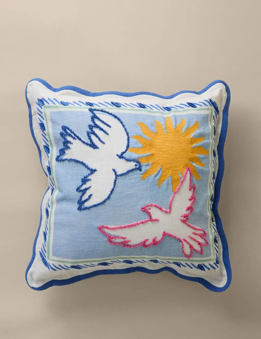 Pure Cotton Dolce Vita Bird Outdoor Cushion - Blue Mix product