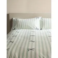 Pure Cotton Embroidered Bow Striped Bedding Set - Green Mix alternate view