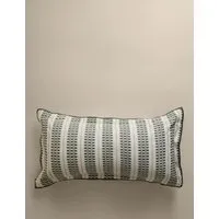 Pure Cotton Embroidered Grid Bolster Cushion - Green Mix alternate view