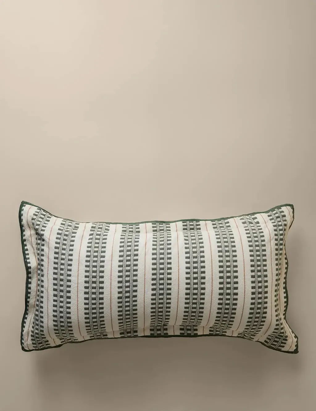 Pure Cotton Embroidered Grid Bolster Cushion - Green Mix product