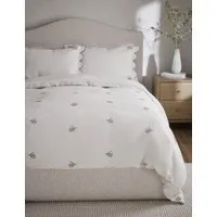 Pure Cotton Floral Embroidered Bedding Set - White Mix alternate view