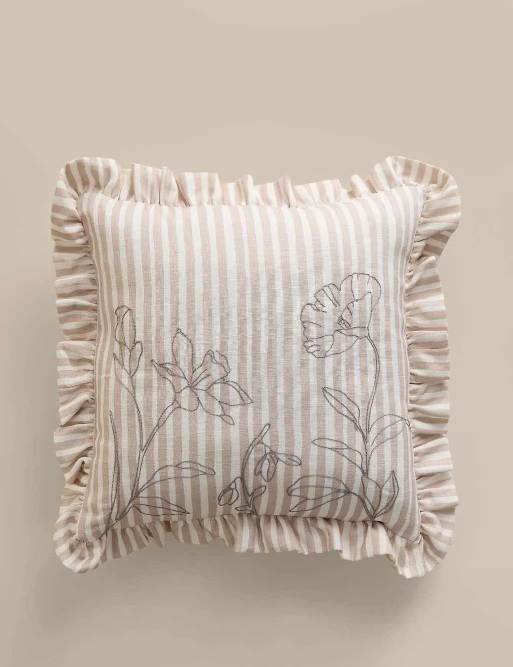 Pure Cotton Floral Embroidered Scatter Cushion - Natural Mix product