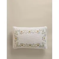 Pure Cotton Floral Stitch Box Cushion - Natural Mix alternate view