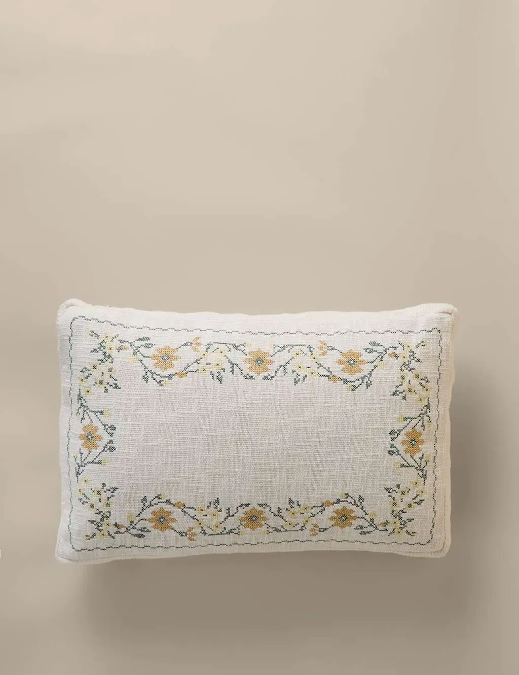 Pure Cotton Floral Stitch Box Cushion - Natural Mix product