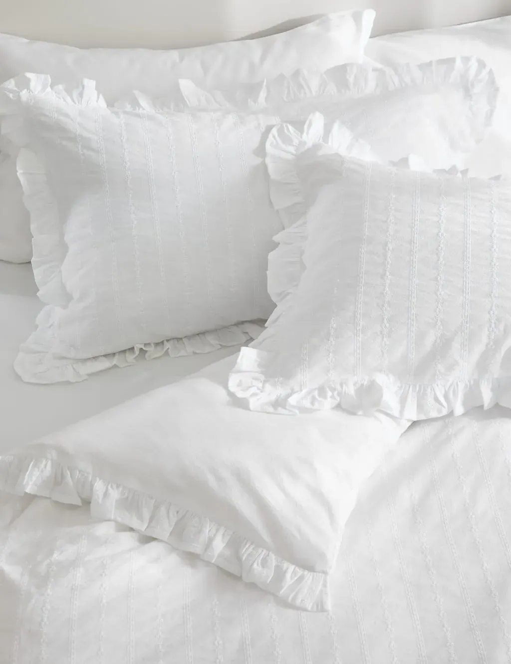 Pure Cotton French Ruffle Embroidery Bedding Set - White product