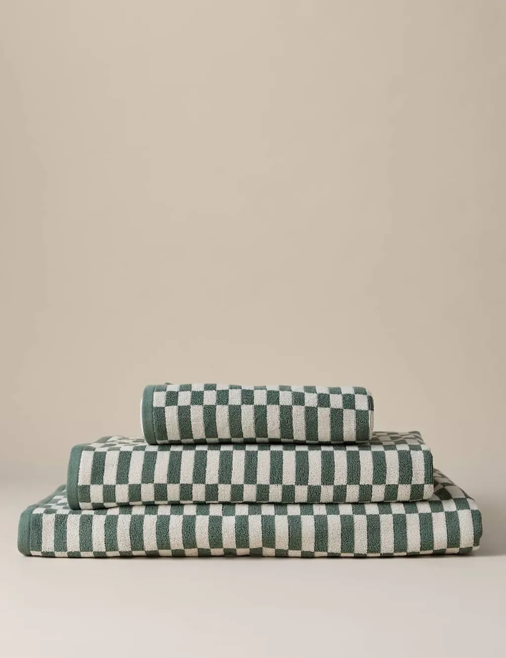 Pure Cotton Geometric Check Towel - Smokey Green product