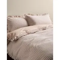 Pure Cotton Gingham Ruffle Bedding Set - Natural alternate view