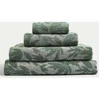 Pure Cotton Marl Leaves Towel - Forest Green alternate view
