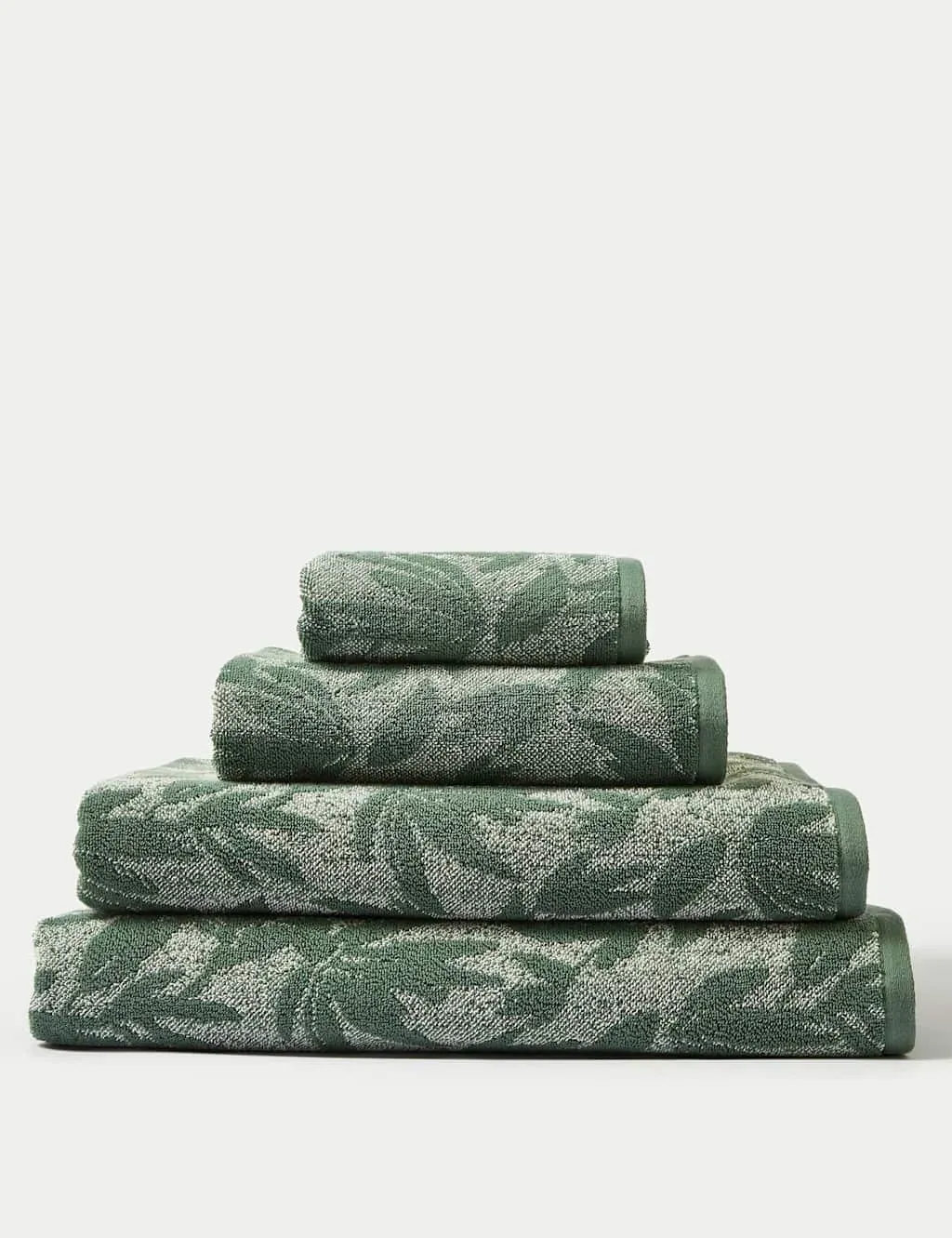 Pure Cotton Marl Leaves Towel - Forest Green product