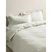 Pure Cotton Narrow Stripe Ruffle Bedding Set - Green Mix alternate view