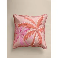Pure Cotton Palm Embroidered Outdoor Cushion - Pink Mix alternate view