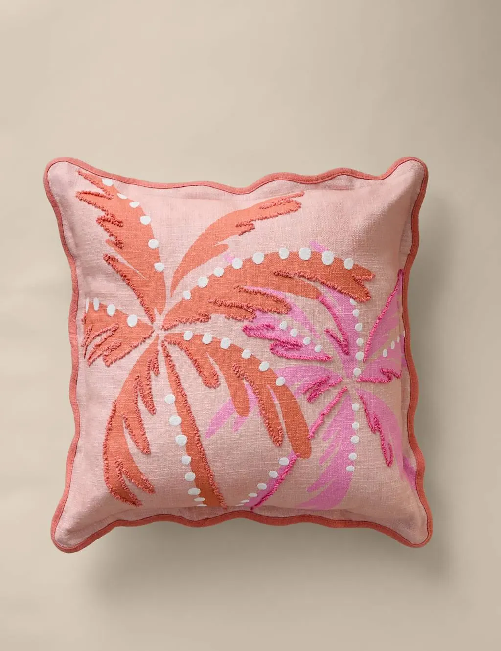 Pure Cotton Palm Embroidered Outdoor Cushion - Pink Mix product
