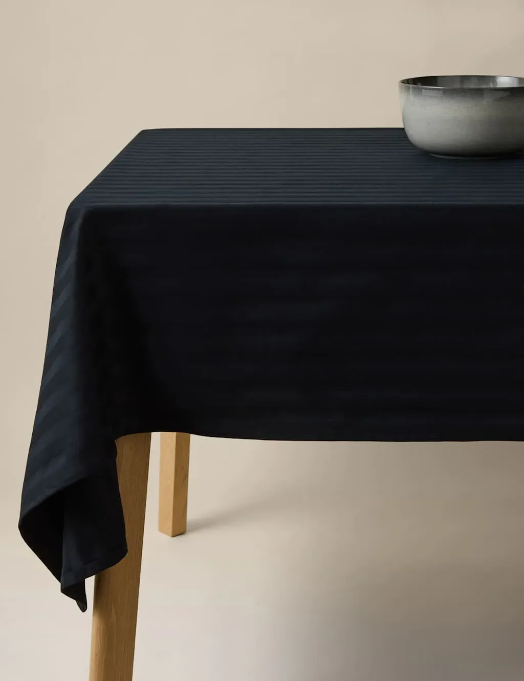 Pure Cotton Sateen Striped Tablecloth - Black product