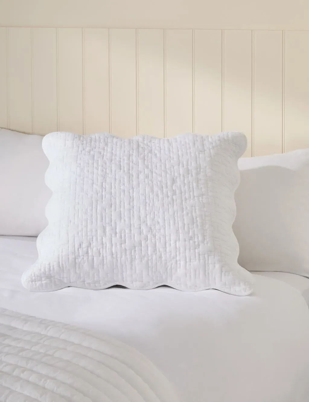 Pure Cotton Scallop Edge Large Decorative Cushion - White product