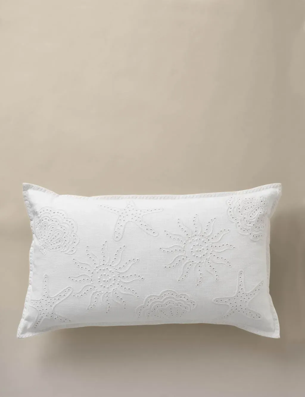 Pure Cotton Shell Broderie Bolster Cushion - White product