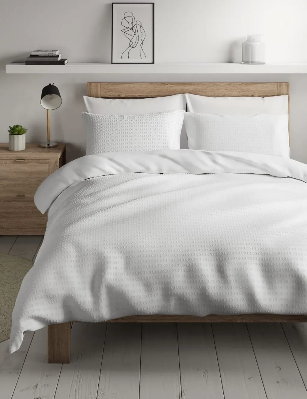 Pure Cotton Spotty Textured Bedding Set - White product