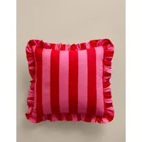 Pure Cotton Striped Frill Cushion - Pink Mix alternate view