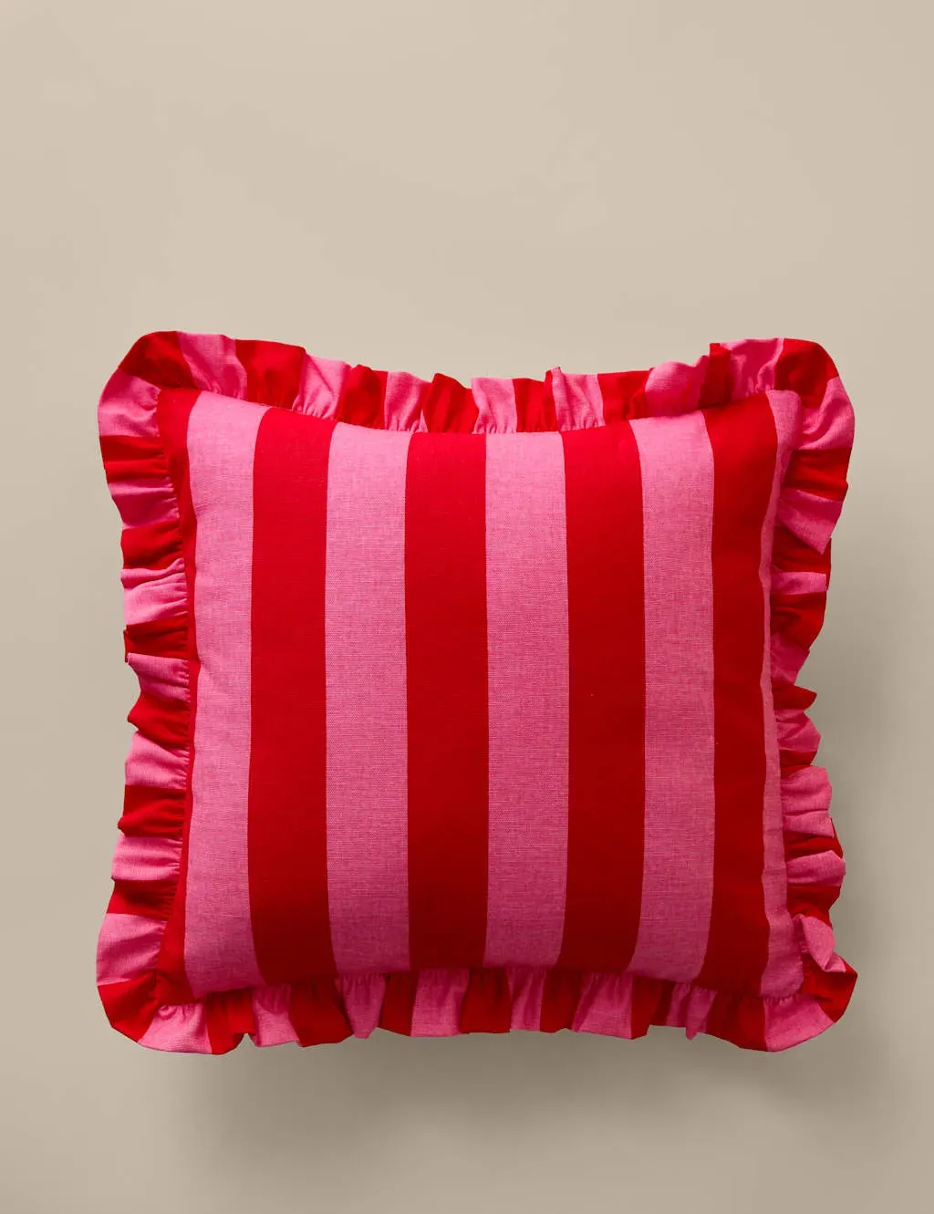 Pure Cotton Striped Frill Cushion - Pink Mix product