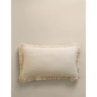 Pure Cotton Textured Fringed Bolster Cushion - Ecru alternate view