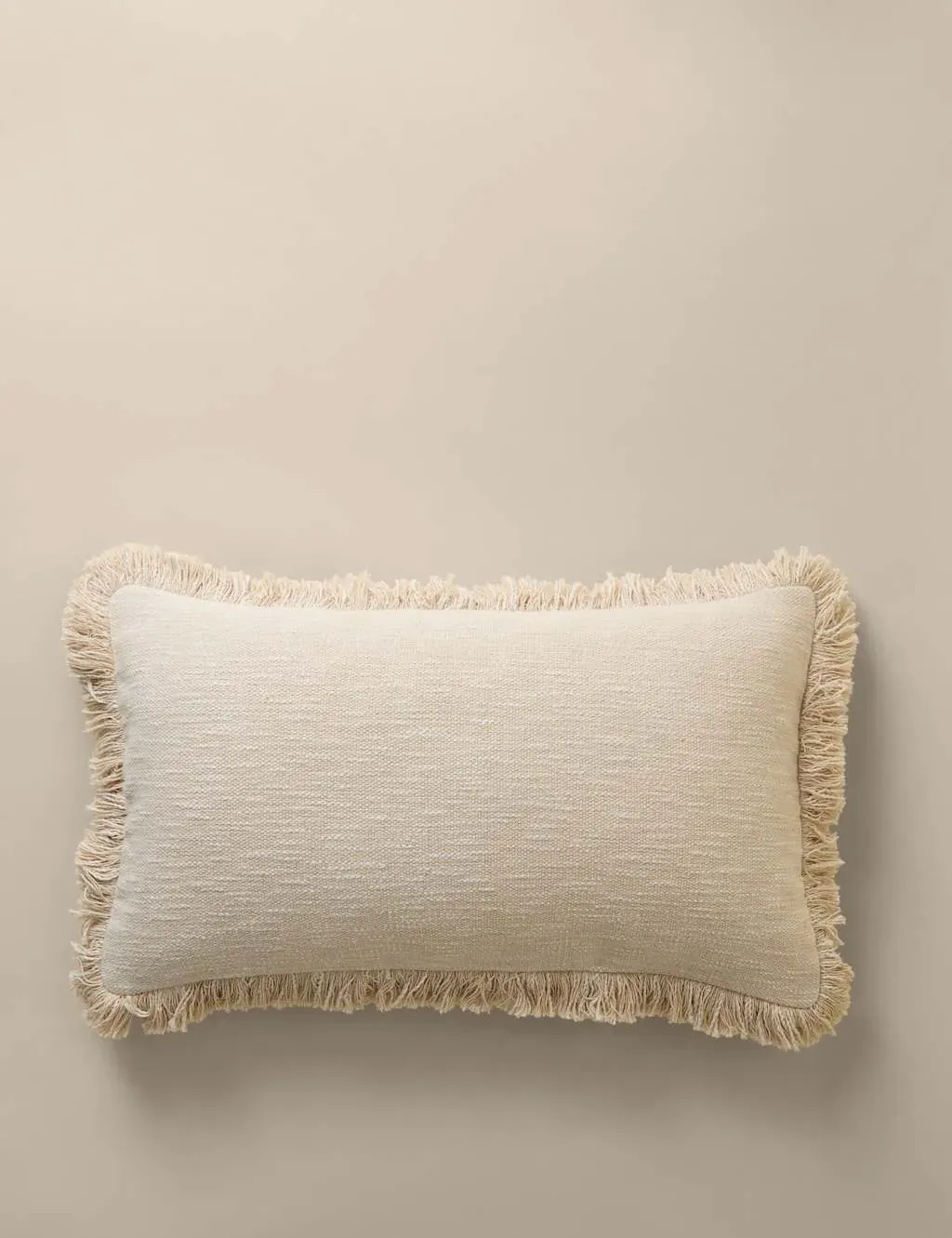 Pure Cotton Textured Fringed Bolster Cushion - Ecru product