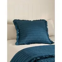 Pure Cotton Textured Ruffle Trim Cushion - Teal alternate view